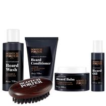 Kit de cuidados com a barba Scotch Porter Limpa, hidrata, suaviza e modela cabelos ásperos e secos, estimulando o crescimento para uma barba mais cheia/saudável inclui sabonete, condicionador, sérum, bálsamo e escova