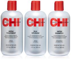 Kit de cuidados com o cabelo CHI Trio com shampoo, tratamento e seda CHI Infra Kit de cuidados com o cabelo CHI Trio com shampoo, tratamento e seda CHI Infra