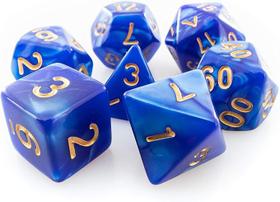 Kit de Dados RPG Azul Pérola com 7 Peças Numeradas