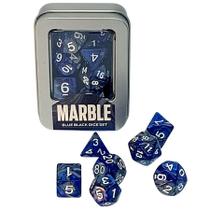 Kit de Dados RPG: Marble Blue Black Pathfinder Dungeons & Dragons Chamado de Cthulhu