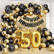 Kit de Decoração de Aniversário de 50 Anos Anjerlfu - Dourado e Preto