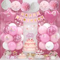 Kit de Decoração de Aniversário Kayeebi Rosa e Branco com 26 Peças Kit de Decoração de Aniversário Kayeebi Rosa e Branco com 26 Peças