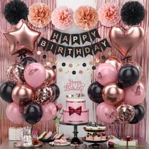 Kit de Decoração de Aniversário Kayeebi Rose Gold e Preto 12" 18" Kit de Decoração de Aniversário Kayeebi Rose Gold e Preto 12" 18"