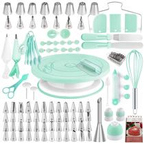 Kit de decoração de bolos Boyun 137 unidades com mesa giratória e bolsa verde