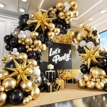 Kit de Decoração de Festa com Arco de Balões Preto e Dourado