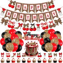 Kit de Decoração de Festa de Aniversário Milanody com Estampa de Leopardo e Cereja Kit de Decoração de Festa de Aniversário Milanody com Estampa de Leopardo e Cereja