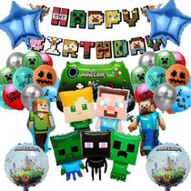 Kit de Decoração de Festa Duffbbg com 37 Peças, Balões Pixel Miner Kit de Decoração de Festa Duffbbg com 37 Peças, Balões Pixel Miner