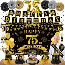 Kit de decoração de festa Eucutur 75th Birthday Black Gold Theme