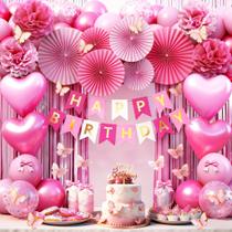 Kit de Decoração de Festa GoExquis 80 peças Rosa para Aniversário de Menina Kit de Decoração de Festa GoExquis 80 peças Rosa para Aniversário de Menina