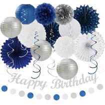 Kit de decoração de festa Huglony, azul marinho, branco, prata, 21 unidades
