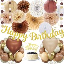 Kit de decoração de festa IHEPYQ Boho Brown White Birthday 62 unidades