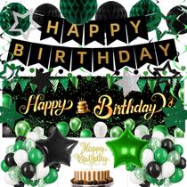 Kit de decoração de festa IHEPYQ verde preto aniversário com banner Kit de decoração de festa IHEPYQ verde preto aniversário com banner
