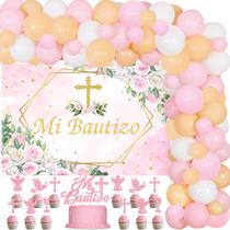 Kit de decoração de festa Mi Bautizo Pink Balloon Garland Arch