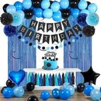 Kit de decoração de festa YGBMDZ Blue & Black Feliz Aniversário