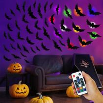 Kit de decoração de Halloween PChero 12 luzes e 48 morcegos com controle remoto