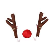 Kit De Decoração De Natal Para Carro Com Chifres De Veado E Nariz Vermelho, Conjunto De Presente De