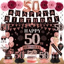 Kit de decoração Eucutur 50th Birthday para mulheres em ouro rosa