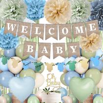 Kit de Decoração para Chá de Bebê Menino LQEIHR Azul e Verde Sálvia Kit de Decoração para Chá de Bebê Menino LQEIHR Azul e Verde Sálvia