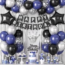 Kit de Decoração para Festa Dagelar Azul Marinho e Preto para Aniversário Kit de Decoração para Festa Dagelar Azul Marinho e Preto para Aniversário