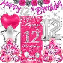 Kit de Decoração para Festa de Aniversário TSVATE Rosa para Menina de 12 Anos Kit de Decoração para Festa de Aniversário TSVATE Rosa para Menina de 12 Anos