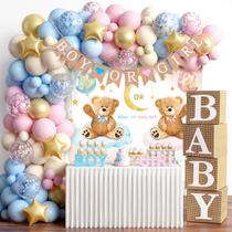 Kit de Decoração para Revelação de Gênero SparkTuTu com 139 Peças, Arco de Balões Rosa e Azul, Bandeirola de Juta 'Menino ou Menina', Painel com Urso, Caixas para Bebê, Decoração para Chá de Bebê e Festa Kit de Decoração para Revelação de Gênero SparkTuTu com 139 Peças, Arco de Balões Rosa e Azul, Bandeirola de Juta 'Menino ou Menina', Painel com Urso, Caixas para Bebê, Decoração para Chá de Bebê e Festa