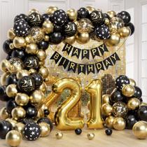 Kit de decorações de aniversário Anjerlfu 21st Birthday Black Gold