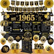 Kit de decorações de aniversário Eiurteao 60th Black Gold 24 unidades