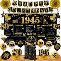 Kit de decorações de aniversário Eiurteao 80th Black Gold 24 unidades Kit de decorações de aniversário Eiurteao 80th Black Gold 24 unidades
