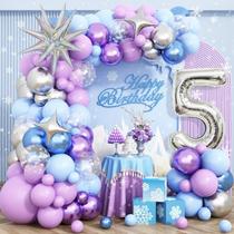 Kit de decorações de aniversário Snow 5th Girl com balão de floco de neve Kit de decorações de aniversário Snow 5th Girl com balão de floco de neve