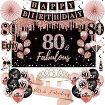 Kit de decorações de aniversário Uiorgui, 80º aniversário, feminino, 33 unidades Kit de decorações de aniversário Uiorgui, 80º aniversário, feminino, 33 unidades