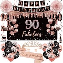 Kit de decorações de aniversário Uiorgui, 90º aniversário, feminino, 33 unidades