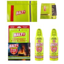 Kit de Defesa Contra Incêndio HALT! 2 sprays de espuma de 284 g, manta antichamas e bolsas Kit de Defesa Contra Incêndio HALT! 2 sprays de espuma de 284 g, manta antichamas e bolsas