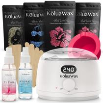 Kit de depilação KoluaWax Premium para mulheres com aquecedor e pacote com 4 miçangas