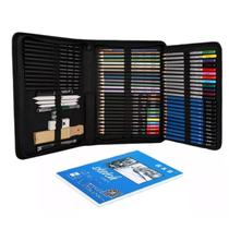 Kit de Desenho Artístico Profissional, 72 Peças, Lápis de Grafite e Coloridos, Estojo com Sketchbook Kit de Desenho Artístico Profissional, 72 Peças, Lápis de Grafite e Coloridos, Estojo com Sketchbook
