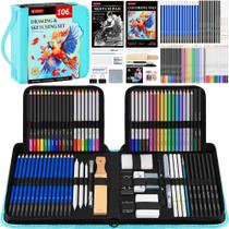 Kit de desenho de materiais de arte POPYOLA 106 PCS com caderno de desenho Kit de desenho de materiais de arte POPYOLA 106 PCS com caderno de desenho