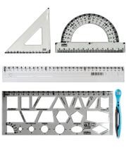 Kit De Desenho Geométrico Básico Adaptado Baixa Visão Braille - InclusivaDigital