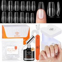 Kit de dicas de unhas em gel, modelo, caixão médio com lâmpada U V, 216 unidades