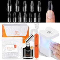 Kit de dicas de unhas em gel, modelo de caixão longo com lâmpada UV, 216 unidades