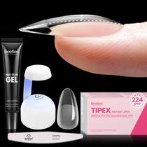 Kit de dicas para unhas besouros Tipex Instant Apex com cola para unhas e lâmpada