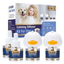 Kit de difusor de feromônios calmantes para cães 6 em 1 Difusor de feromônio apaziguador para acalmar (2 plugues e 4 pacotes de recarga de 48 ml) para aliviar a ansiedade e reduzir a agressão, combater o estresse e latir. Suprimento de 120 dias (insípido)