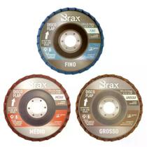 Kit de Discos Flap de Acabamento Aço Inox / Alumínio 4.1/2" Com 1 Fino + 1 Médio + 1 Grosso