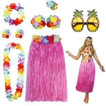 Kit de disfraz falda hula PHOGARY para fiesta luau en Hawaii color rosa