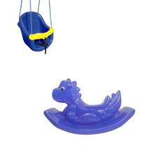 Kit de Diversão Playground - Brincando e Saindo do Tédio - Gangorra Dino Azul + Balanço Quadrado Azul C/ Amarelo
