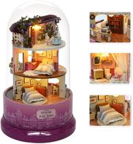 KIT DE Dollhouse em Miniatura DIY com Móveis, Spin Rotate Music Box, LED Wooden Mini House Set, Melhor Presente Aniversário Dia de Casamento dos Namorados para Crianças Meninas Amantes (MEEY NA ESQUINA)