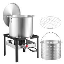 Kit de ebulição de frutos do mar VEVOR 80 Qt com peneira, panela e queimador Kit de ebulição de frutos do mar VEVOR 80 Qt com peneira, panela e queimador