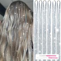 Kit de enfeites de cabelo MISSUHUI 1200 Strands Silver 120 cm com ferramentas