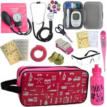 Kit de Enfermagem Aparelho de Pressao Estetoscopio Necessaire Estampada Medidor Glicose Multi Estagio Incoterm