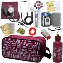 Kit de Enfermagem Aparelho de Pressao Estetoscopio Necessaire Estampada Medidor Glicose Multi Estagio Incoterm