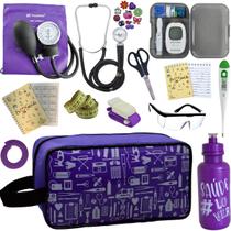 Kit de Enfermagem Aparelho de Pressao Estetoscopio Necessaire Estampada Medidor Glicose Multi Estagio Incoterm