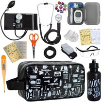 Kit de Enfermagem Aparelho de Pressao Estetoscopio Necessaire Estampada Medidor Glicose Multi Estagio PA MED